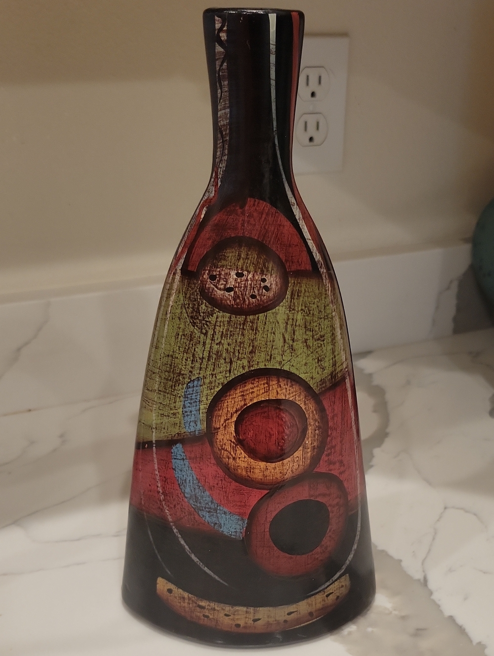 Decorative Abstract Ceramic Vase in Red, Green, Blue